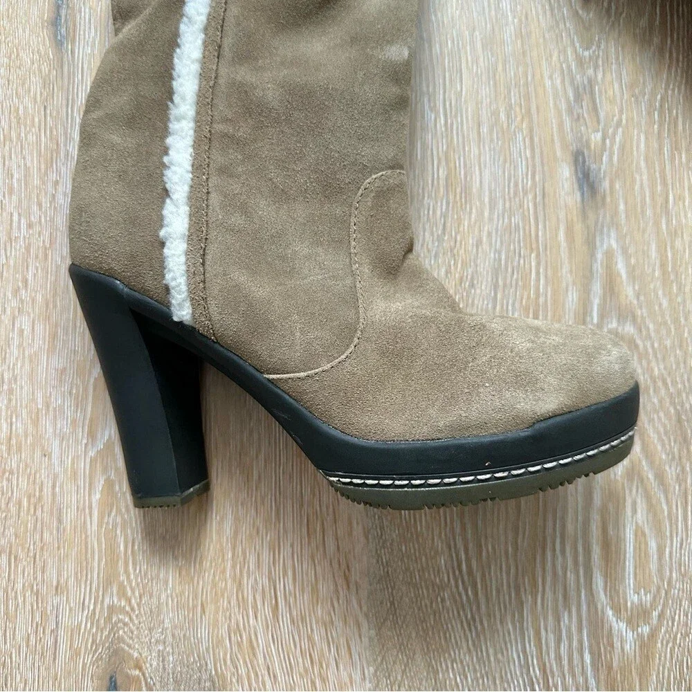 Kelsi Dagger Rozelle Genuine Suede Leather Over the Knee Boots Tan Faux Fur - 7